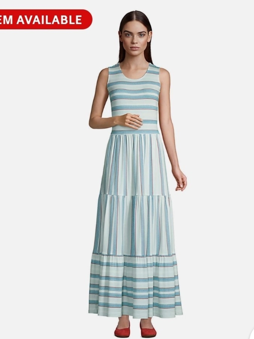Lands' End 3XL Tencel Cotton Boho Maxi Dress NWT Tiered Striped Sleeveless